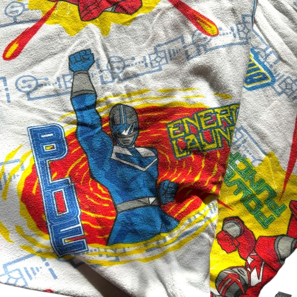 VTG 2001 Power Rangers Twin Flat Sheet‎ Flannel Green Blue Red Boys Man Cave